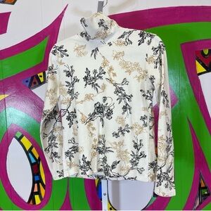 White Stag, Turtle neck Long Sleeve Shirt. Size Small. Gold Shimmer Floral